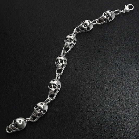 Stainless Steel Punk Skull Link Chain Bracelet Gothic Biker Jewelry