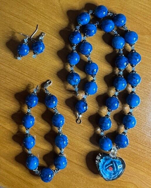 Vintage Necklace - Bracelet - Earrings Set Glass Beads