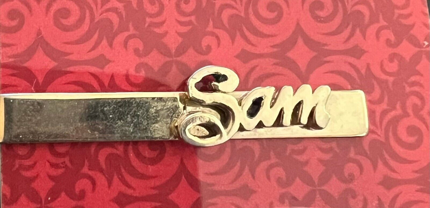 Vintage SAM Monogram Initials Name Goldtone Tie Bar Clip