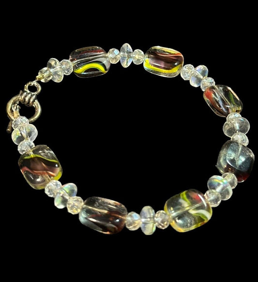 Vintage Murano Glass Bracelet Goldtone 7"