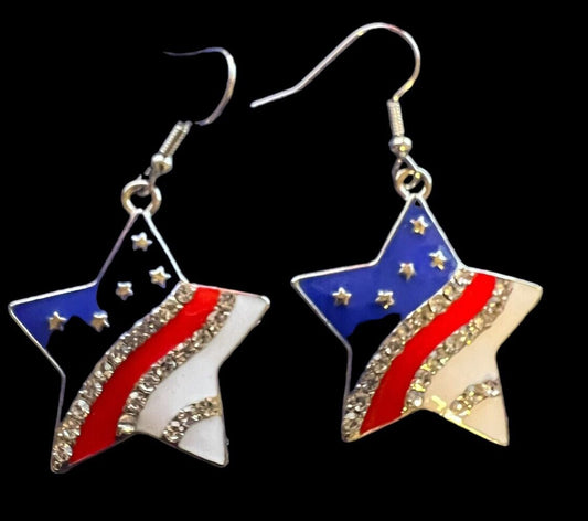 US Flag Red White Blue Star Earrings