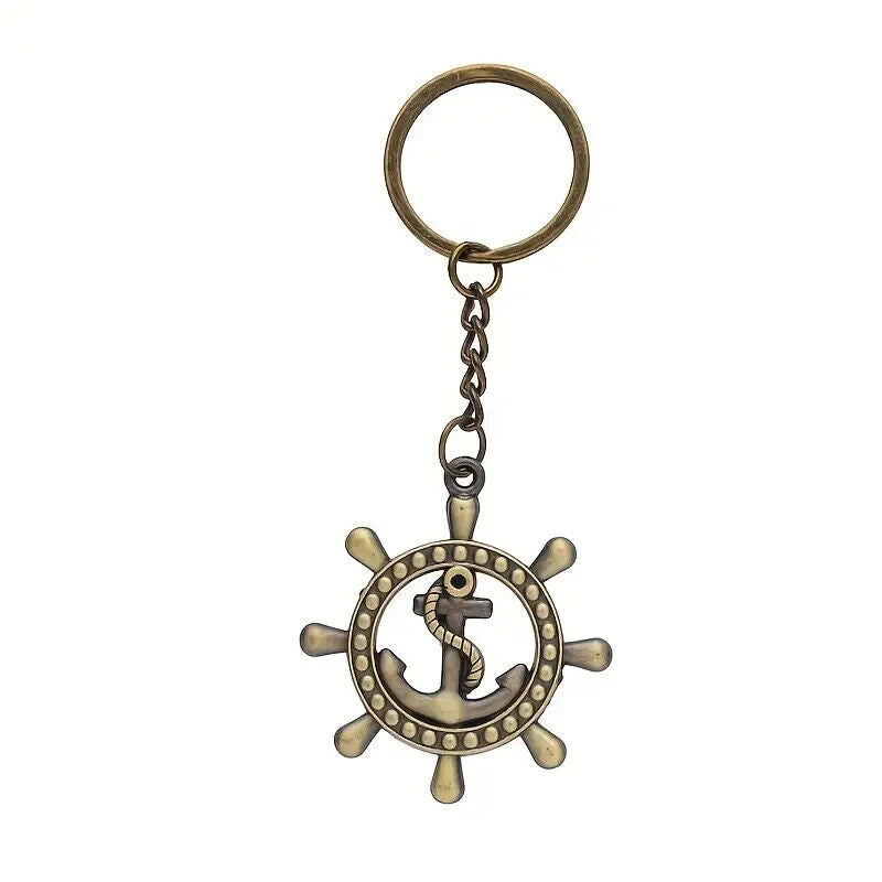 Antique Brasstone Ships Wheel Key Ring