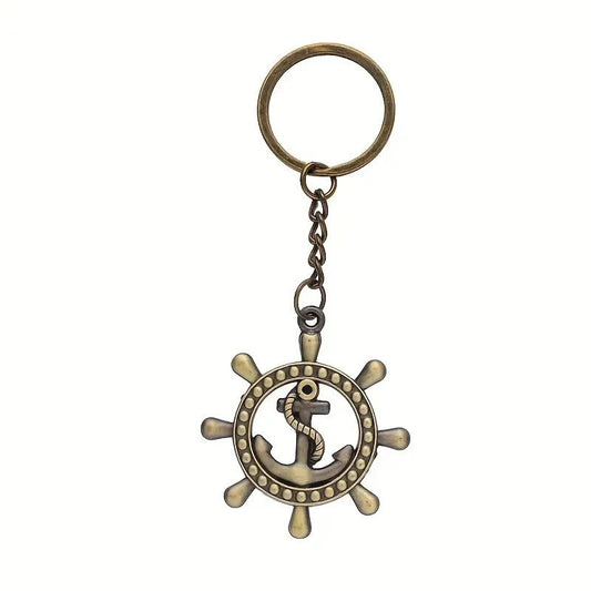 Antique Brasstone Ships Wheel Key Ring