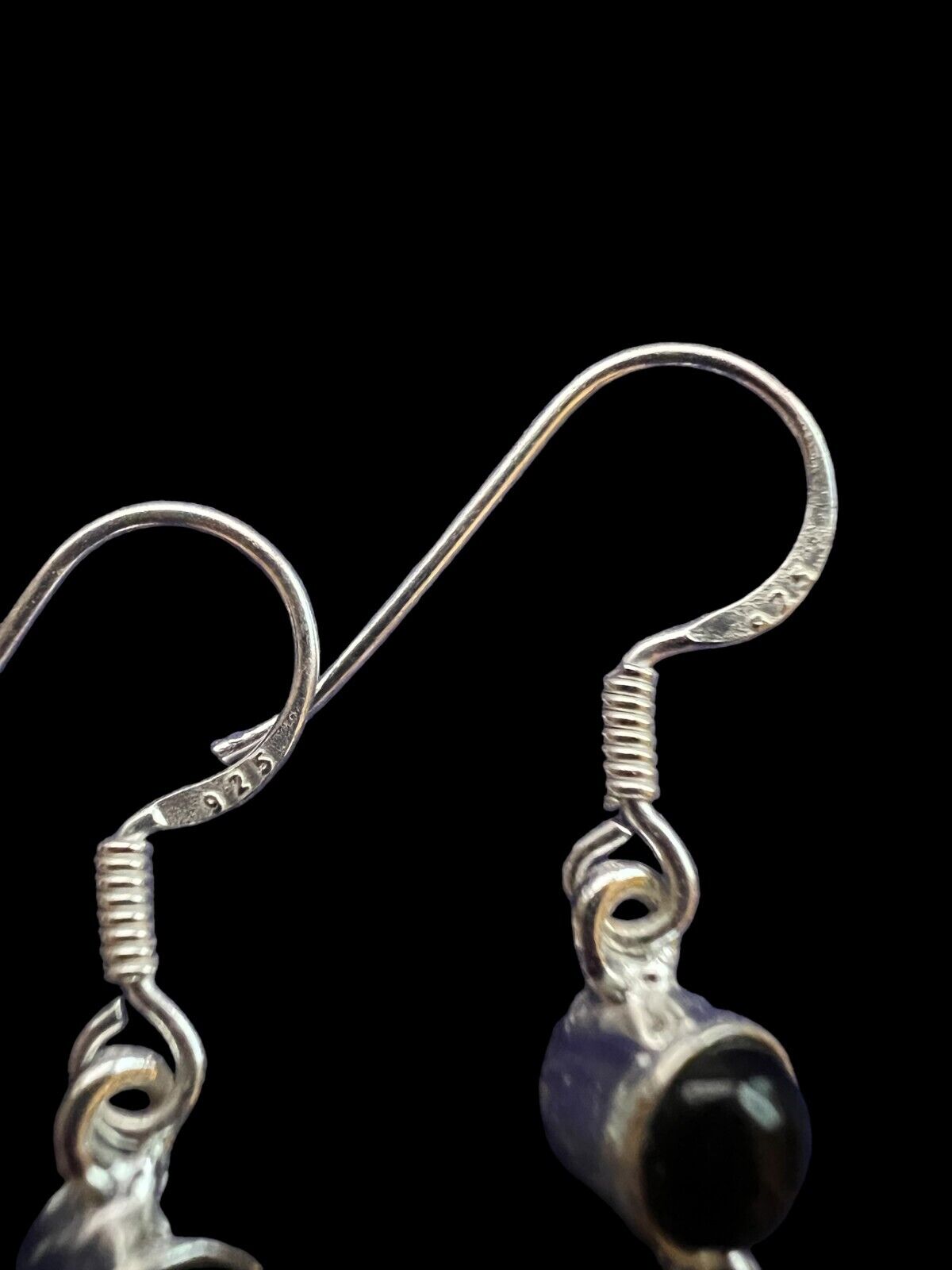 Black Stone SS 2"drop Earrings