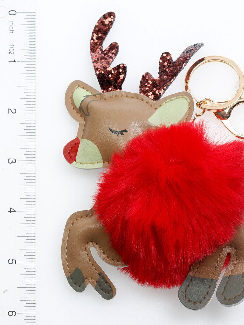 Key Chain Reindeer Fuzzy/Glitter