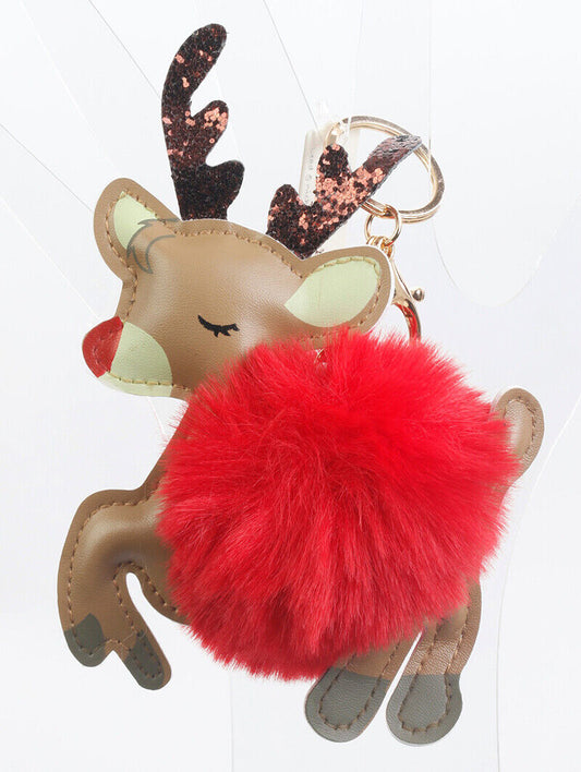 Key Chain Reindeer Fuzzy/Glitter