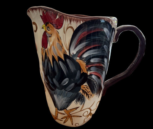 9.25" Dario Farrucci Hand Painted Rooster Large Pitcher