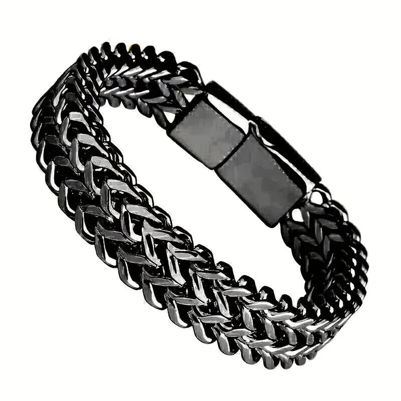 Heavy Vintage Biker Stainless Steel Black Bracelet For Mens 9.02"