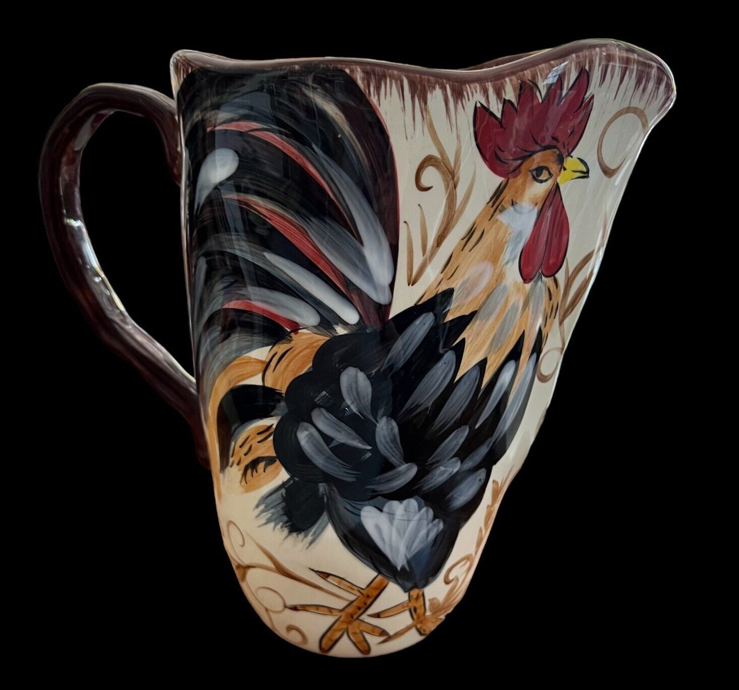 9.25" Dario Farrucci Hand Painted Rooster Large Pitcher