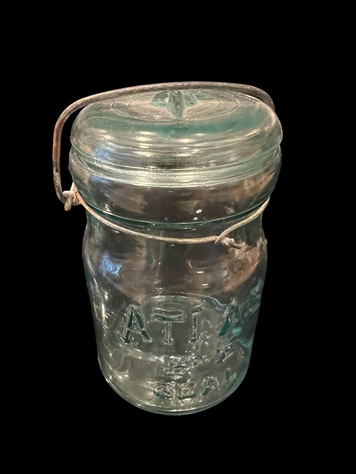 Vintage Atlas E-Z Seal 1 Pint Canning Jar with Wire Bail Lid Marked Kitchen Tool