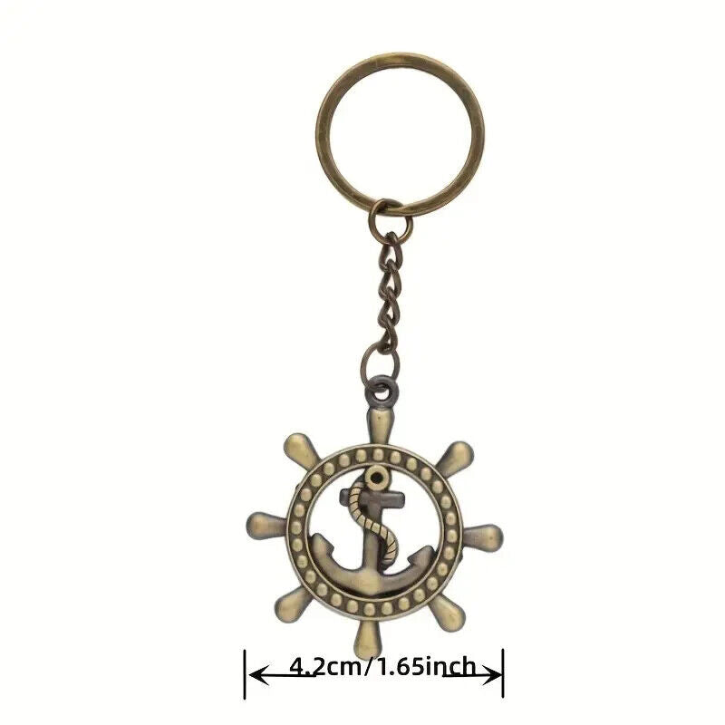 Antique Brasstone Ships Wheel Key Ring