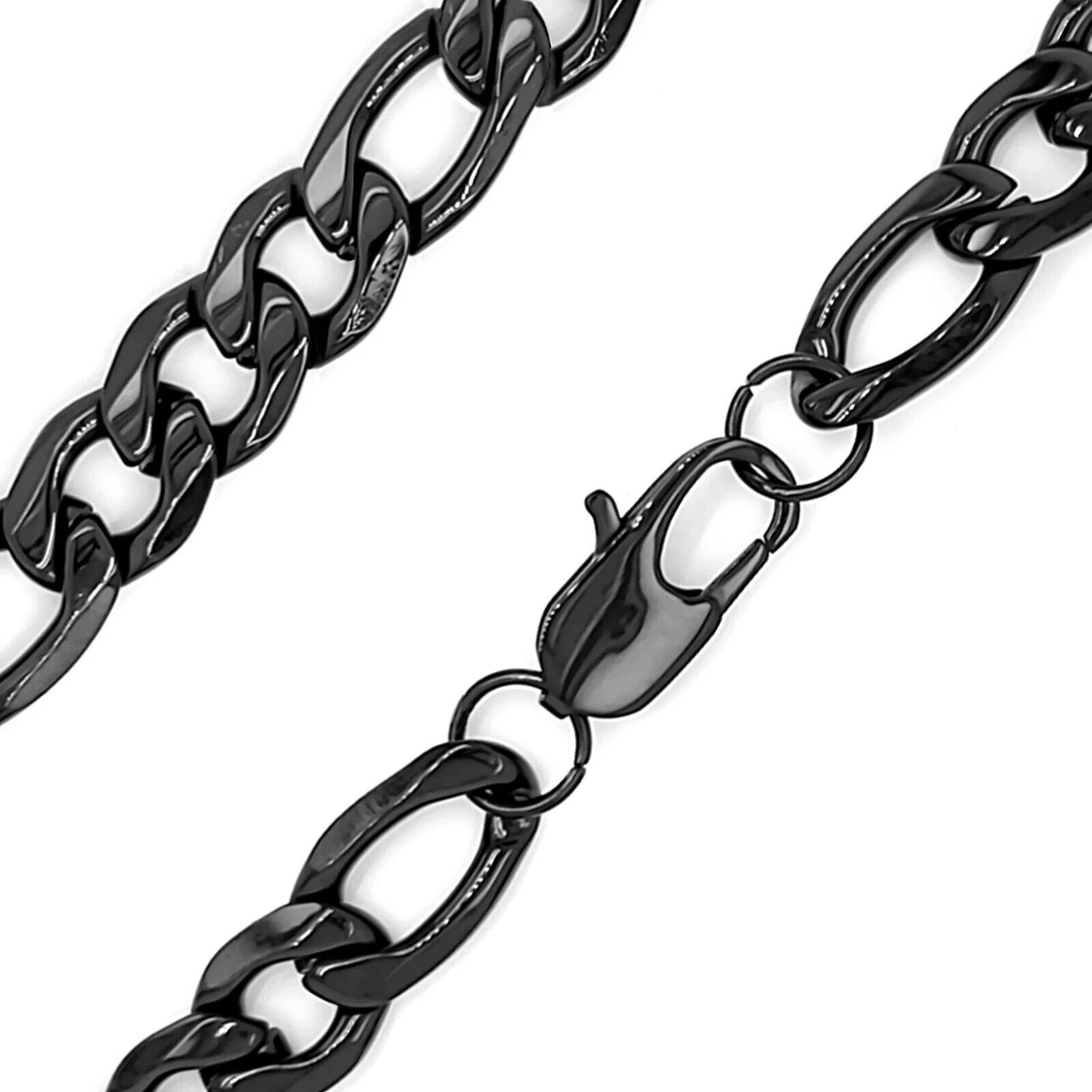 Black Stainless Steel Figaro Chain Necklace 24"