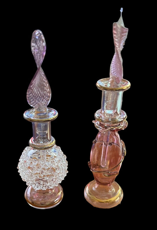 Set of 7 Crafts of Egypt Hand Crafted Art Glass Perfume Bottles w Stoppers