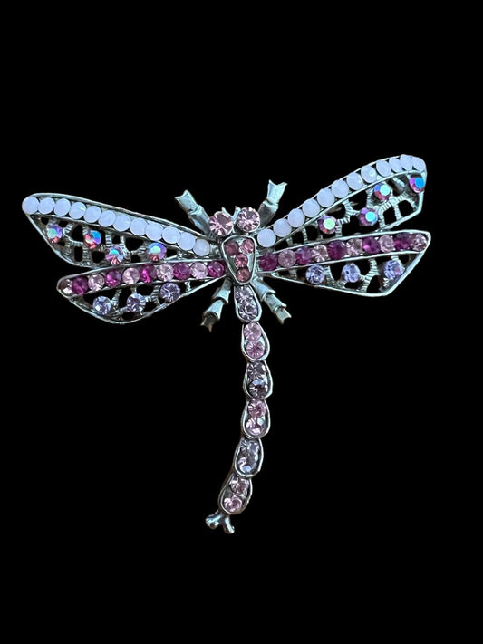 Fashion Jewelry Gorgeous Designer Style  Dragonfly Pin Pink Rhinestones