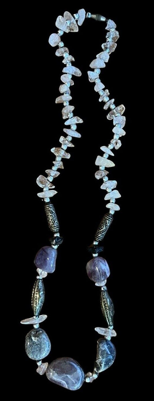 Ancient Style Hand Made Jewelry Fashion Jewelry Silvertone Quartz Bead Necklace