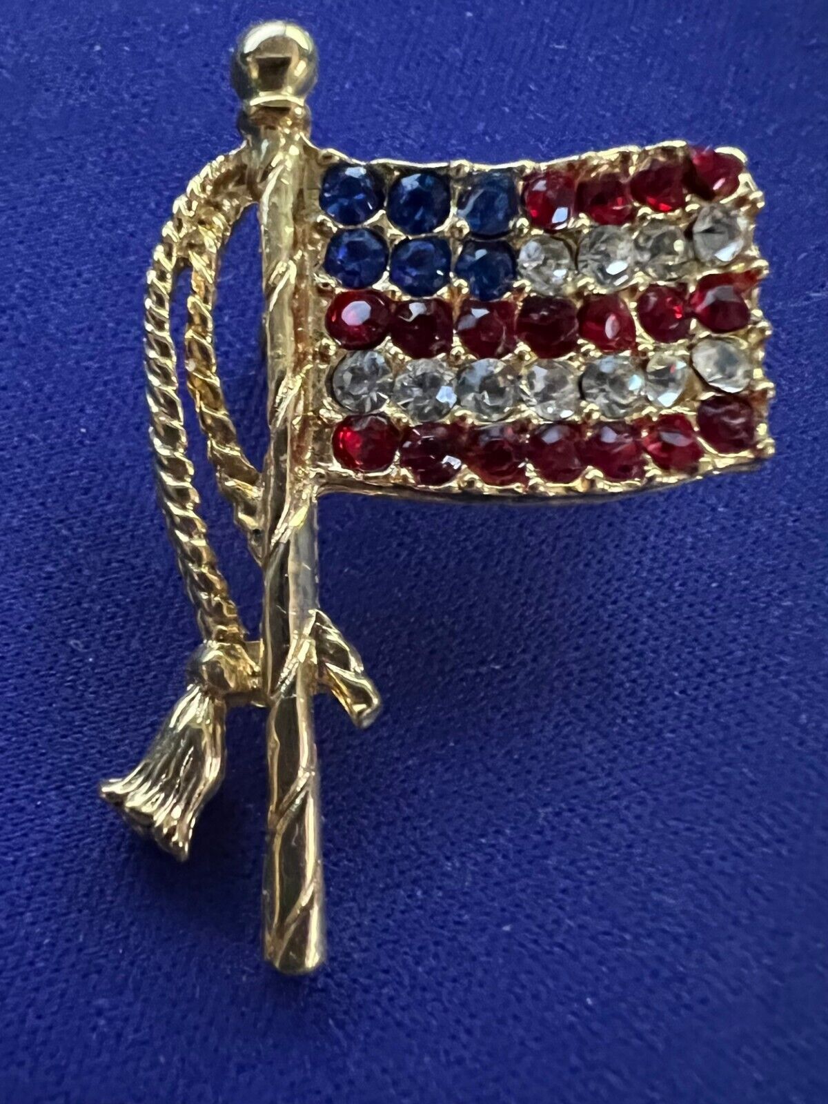 Vintage American Veterans US Flag Pin Rhinestone Big Pin Brooch Show Your Pride!