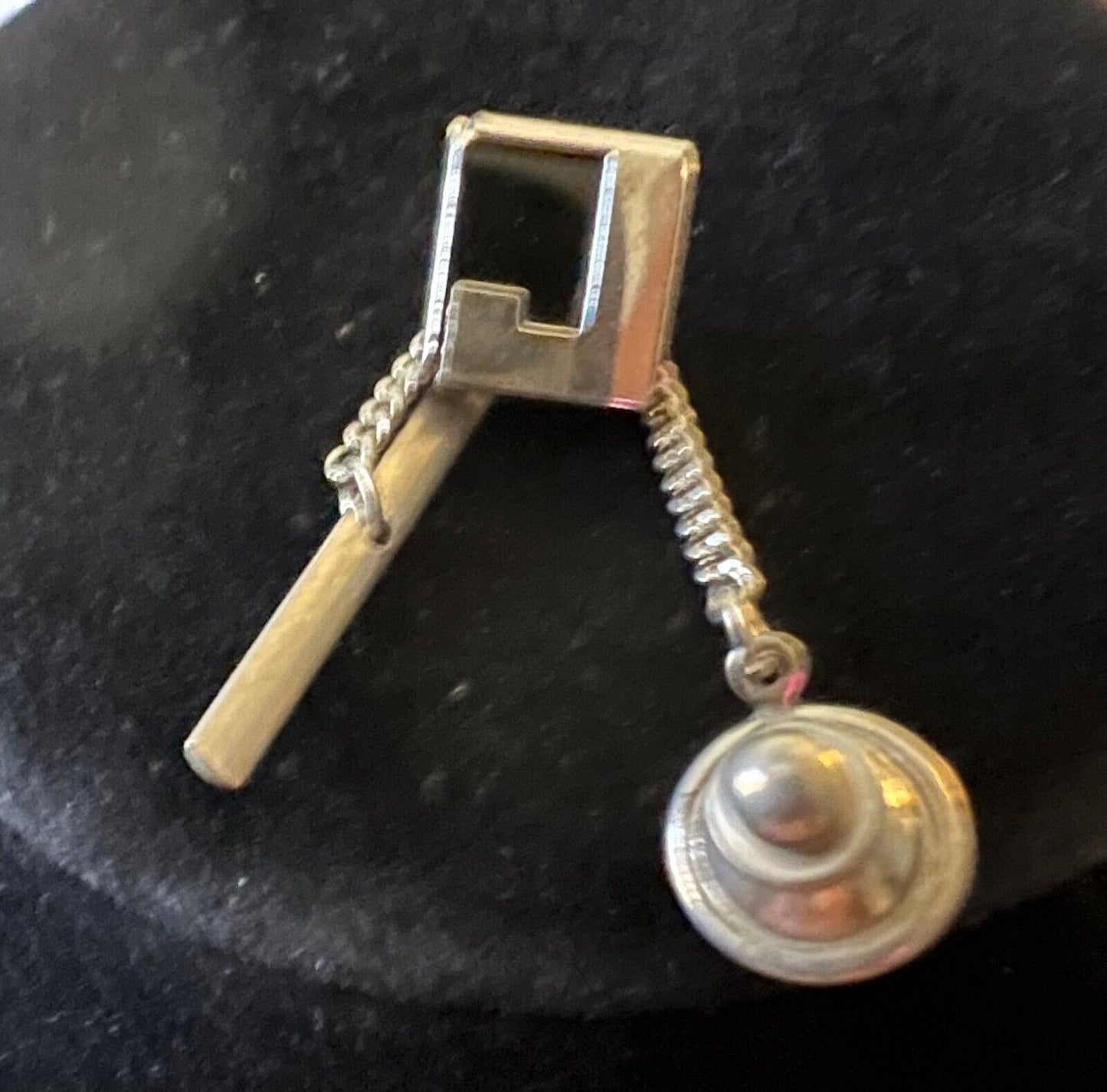 Vintage Silvertone & Onyx Initial J Tie Tack