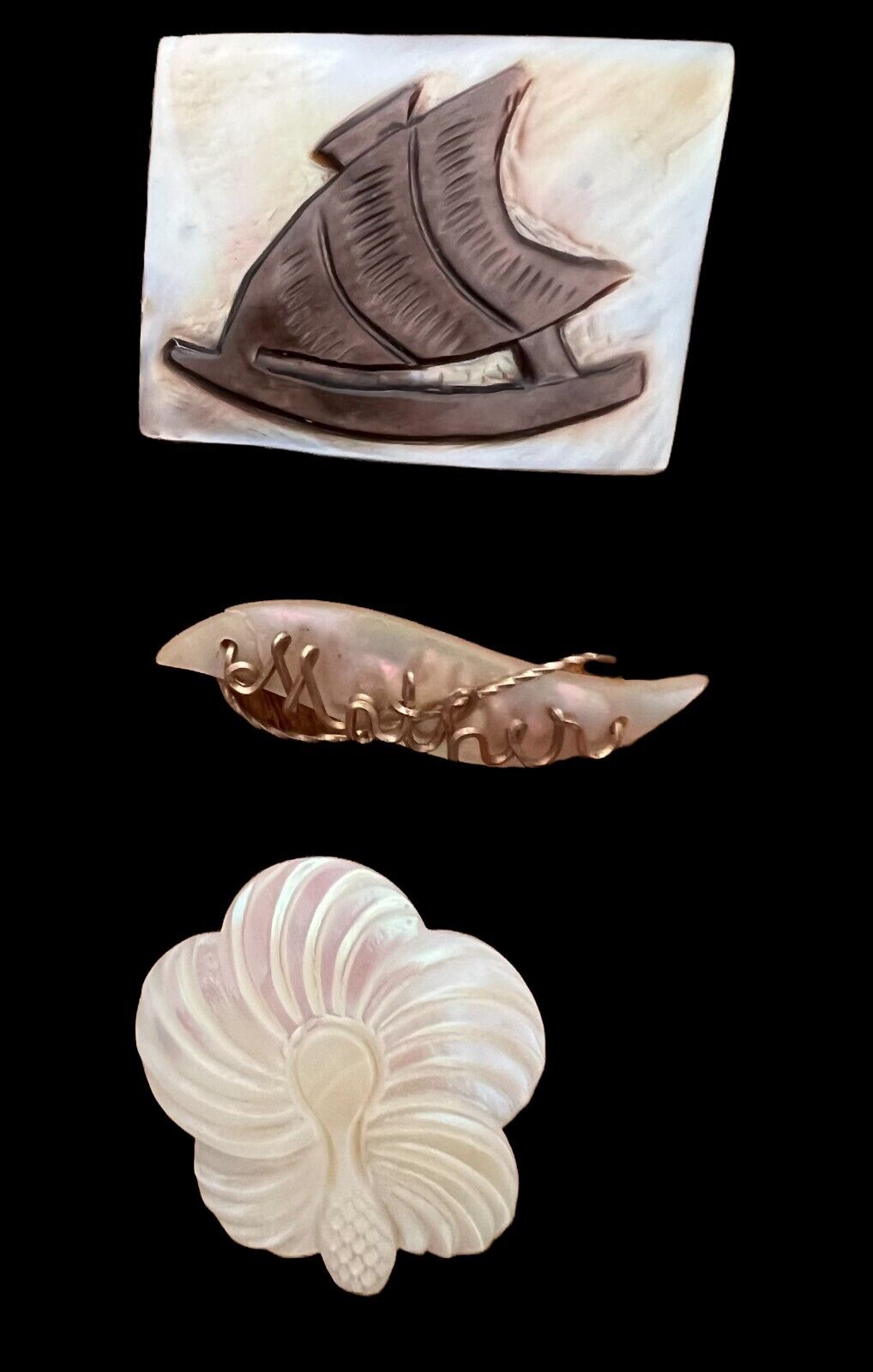 Vintage Mother of Pearl Pins 3 Pcs