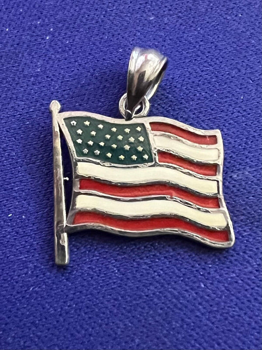 Vintage Silvertone Cloisonné Enamel Charm or Pendent US FLAG