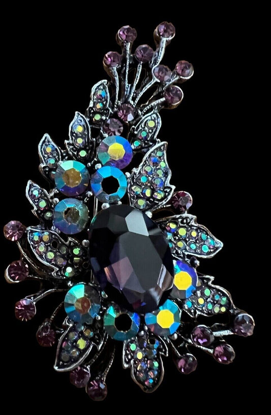 Fashion Jewelry Designer Style  Flower Cluster Pin Lavender Rhinestones