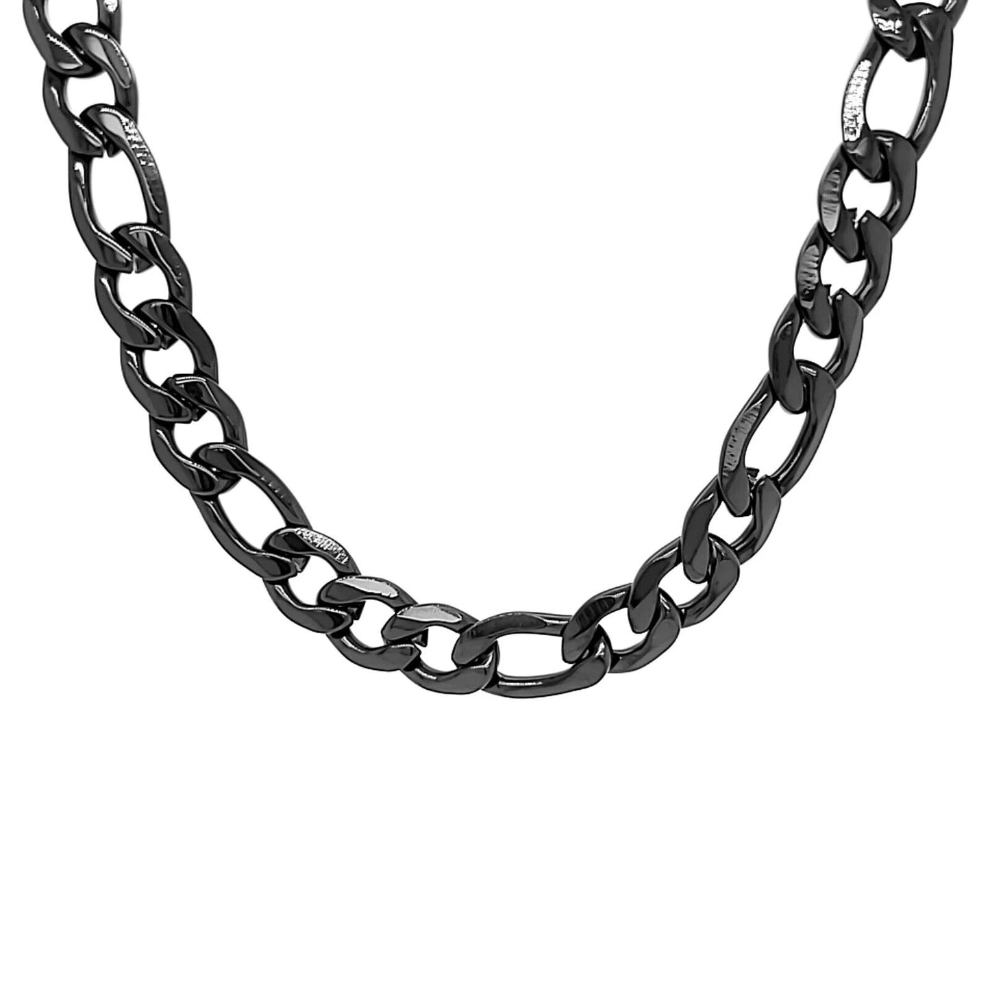 Black Stainless Steel Figaro Chain Necklace 24"