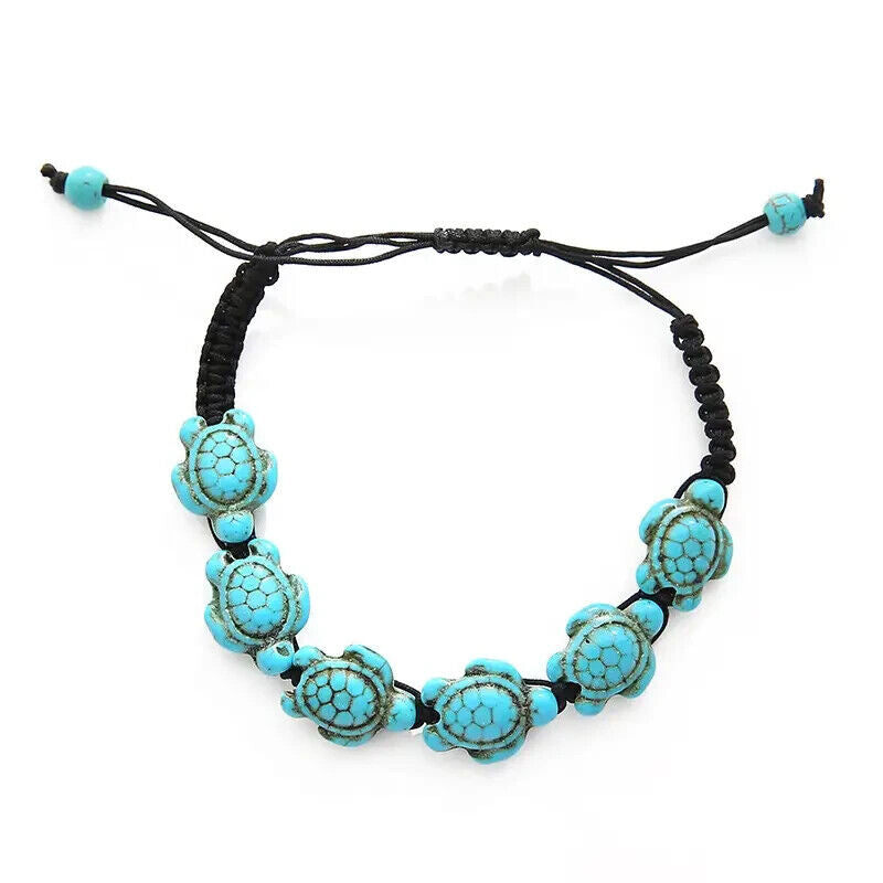 Sea Turtle Men Women Boho Bracelet Shamballa Slide Closure Turquoise Beads Jewel