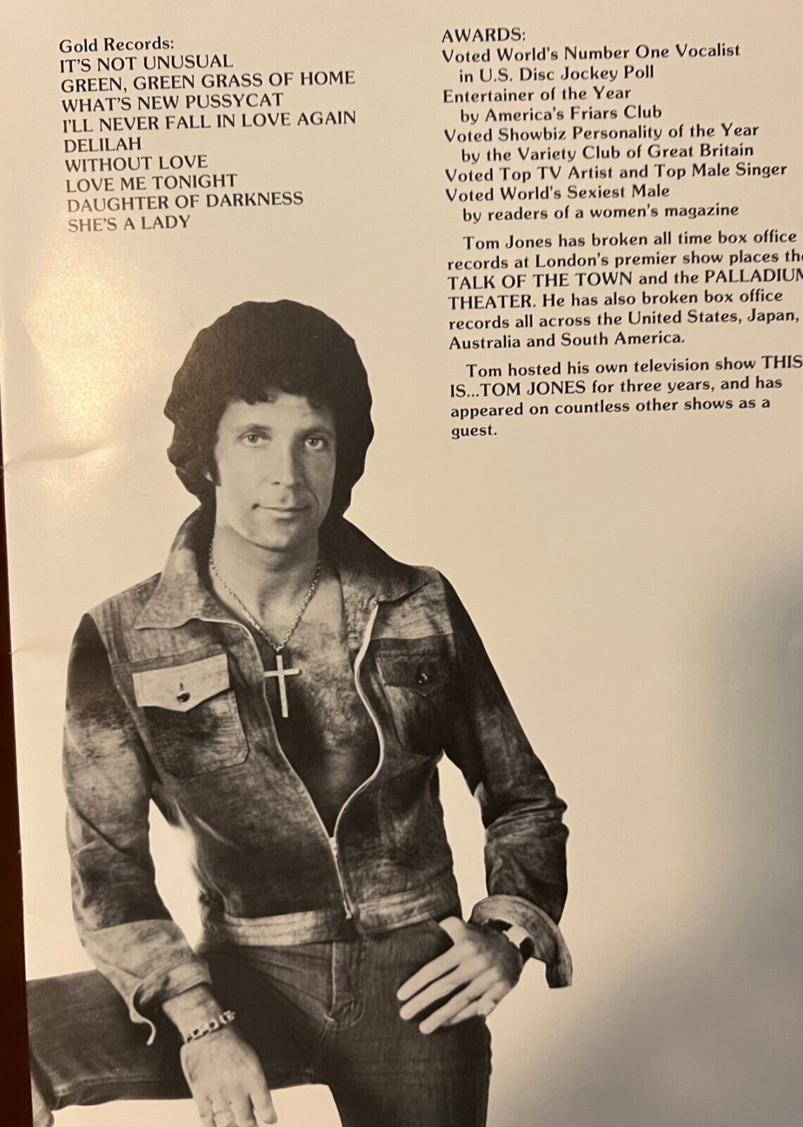 Vintage Tom Jones Official Souvenir Program 1970's