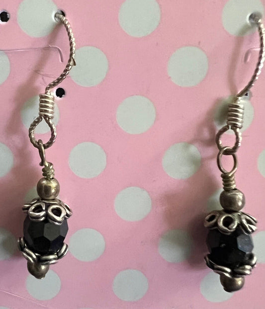 Vintage Silvertone Dark Purple Bead Earrings 75"