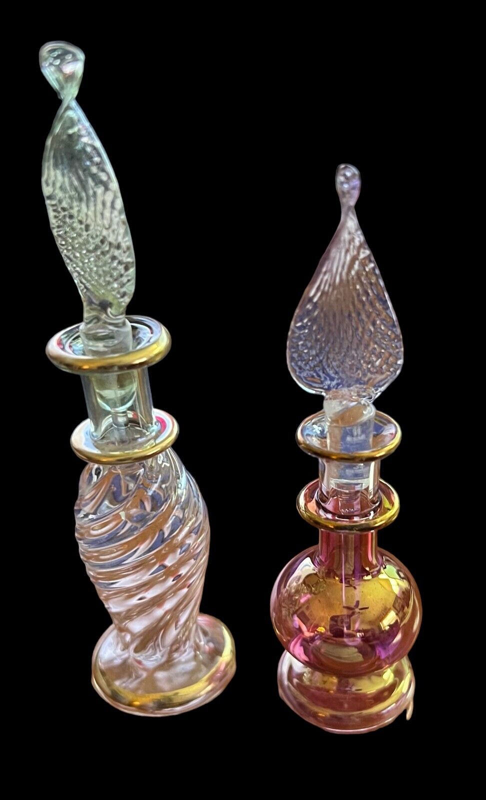 Set of 7 Crafts of Egypt Hand Crafted Art Glass Perfume Bottles w Stoppers