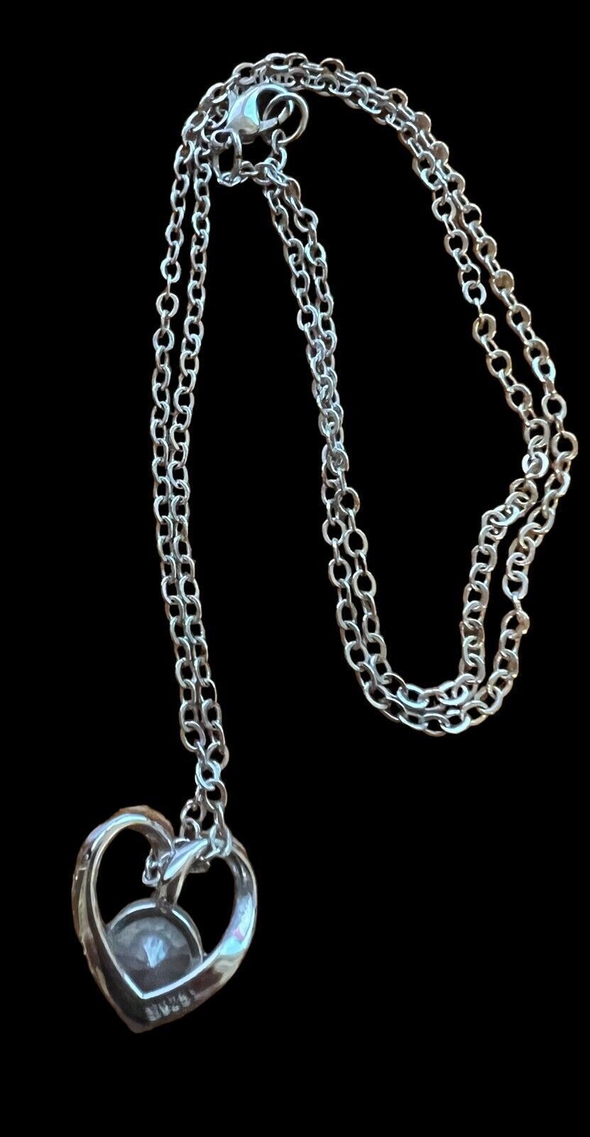 Sterling Silver Open Heart with CZ Sterling Necklace 16"