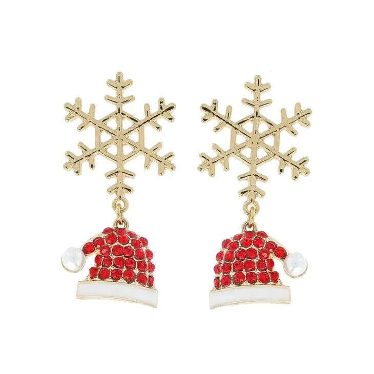 Christmas Snowflake Santa Hat Earrings