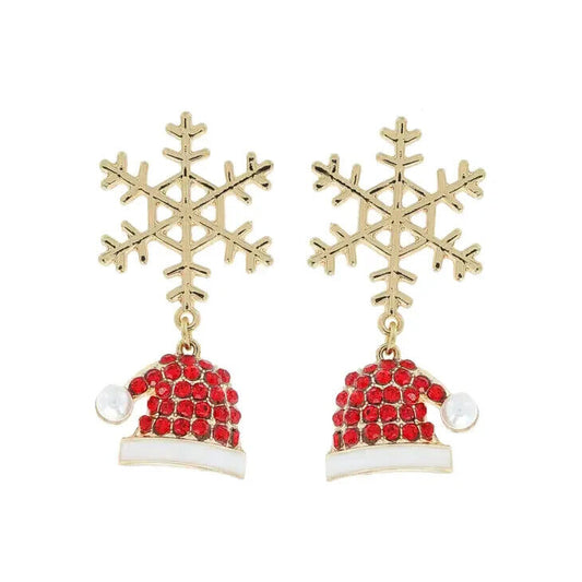 Christmas Snowflake Santa Hat Earrings