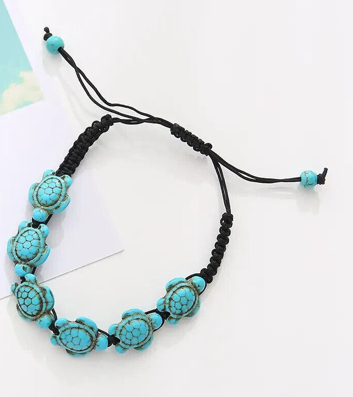 Sea Turtle Men Women Boho Bracelet Shamballa Slide Closure Turquoise Beads Jewel