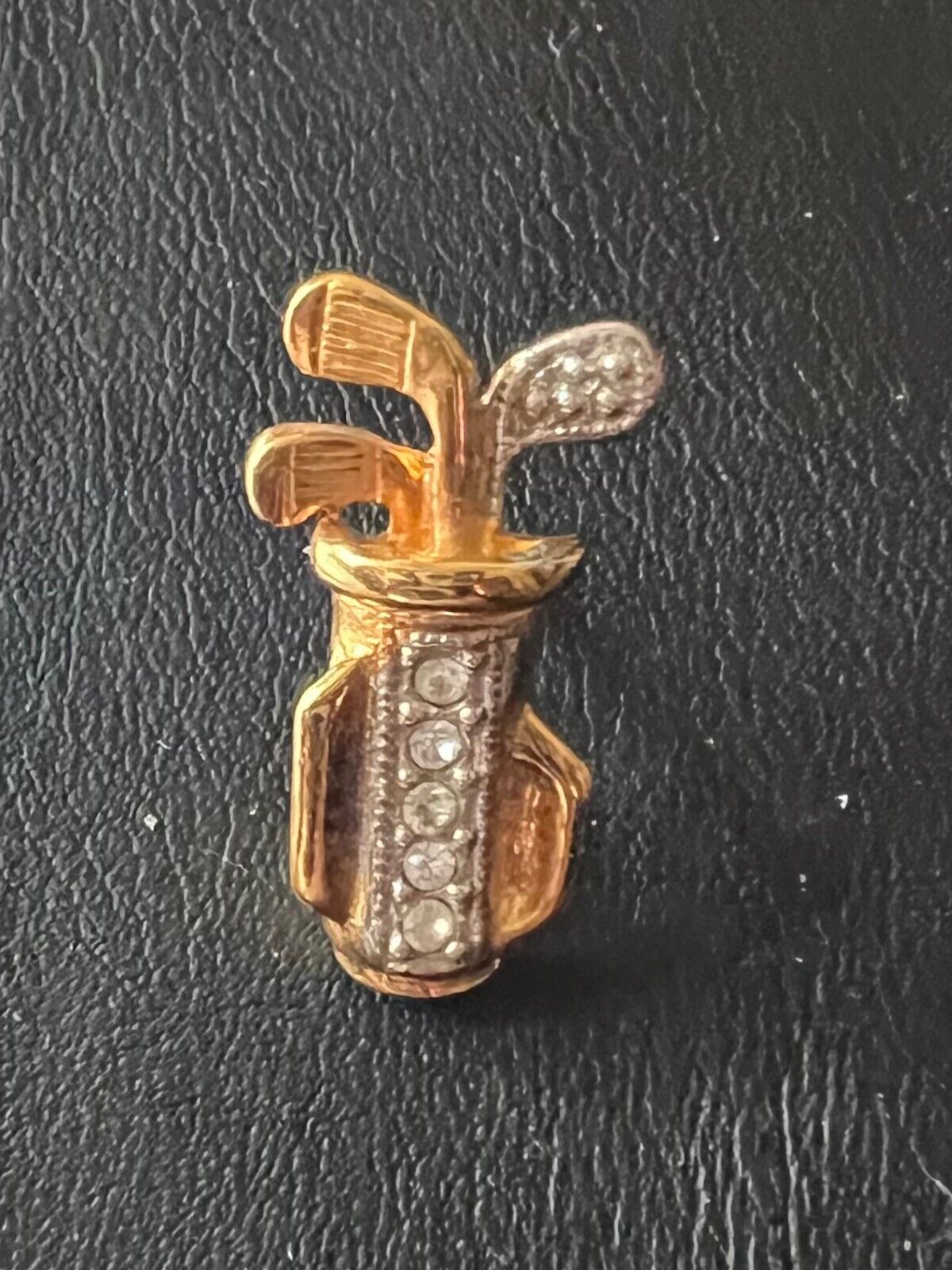 Vintage Goldtone & Rhinestone Golf Bag Tie Tack