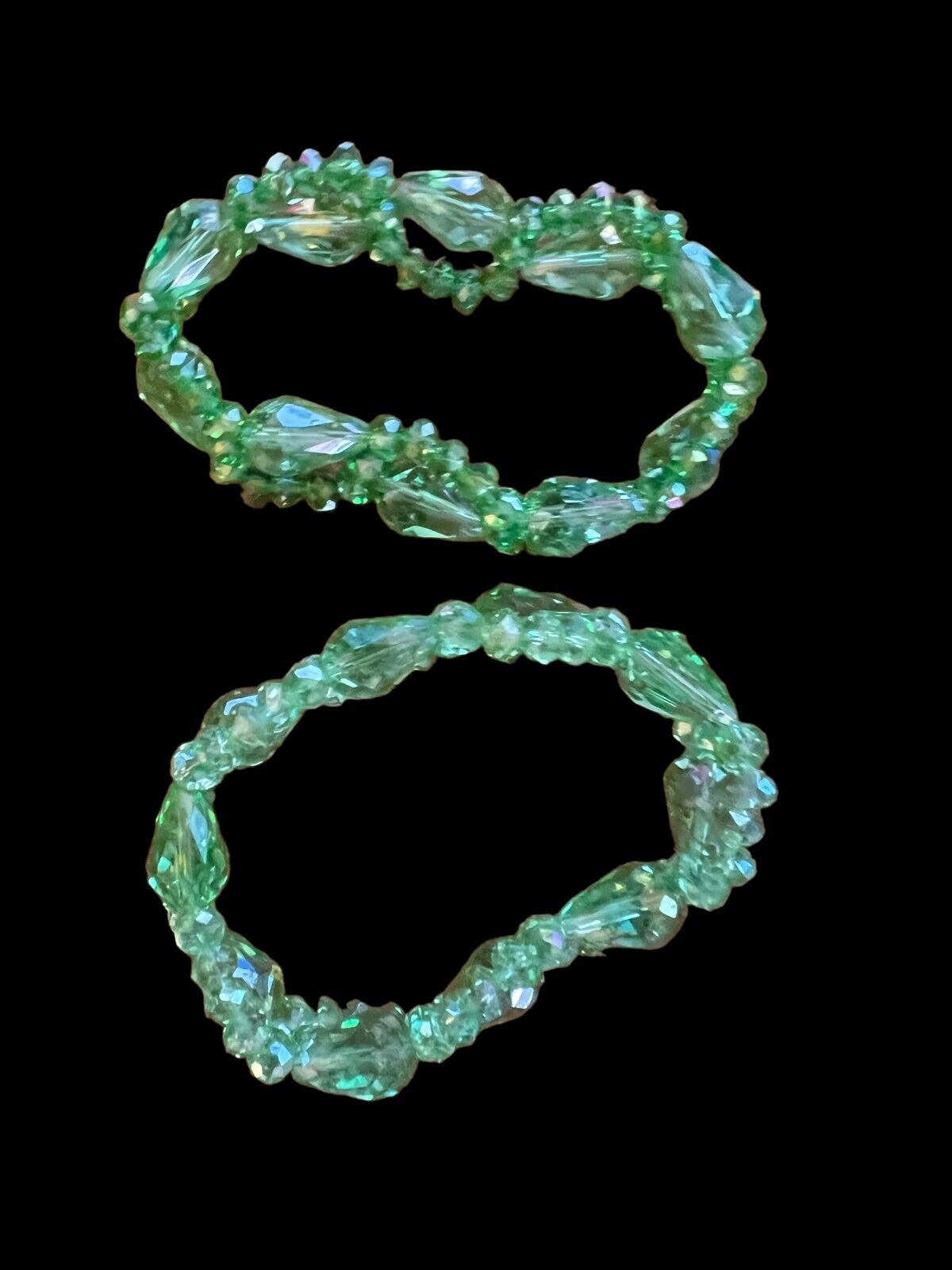 Vintage Ancient Style Ladies Green Glass Double Row 2 Bracelets Fashion Jewelry