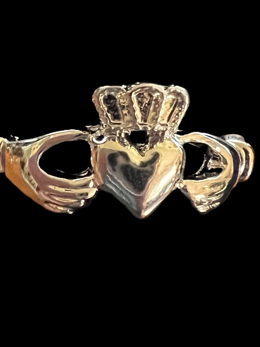 Fashion Jewelry Silvertone Irish Claddagh Ring w/ 3 CZ's Size 9.5