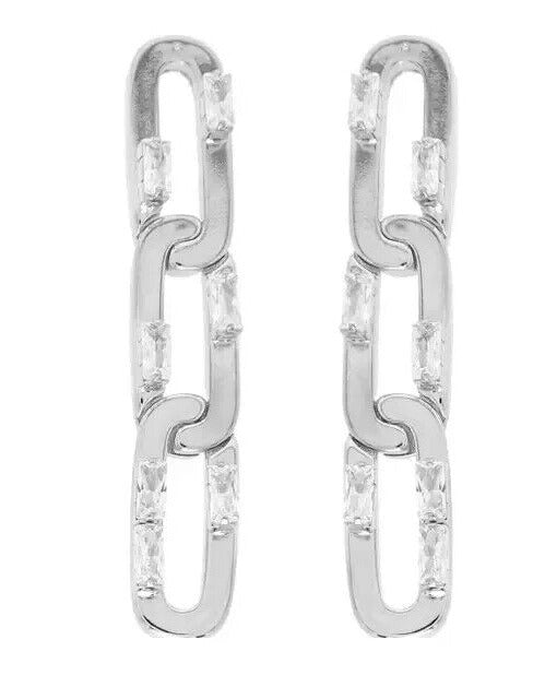 Large 3 Chain Link Dangle Earrings CZ