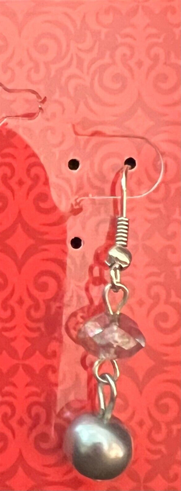 Vintage Single  Faux Gray Pearl with matching stone Earring  1" Drop