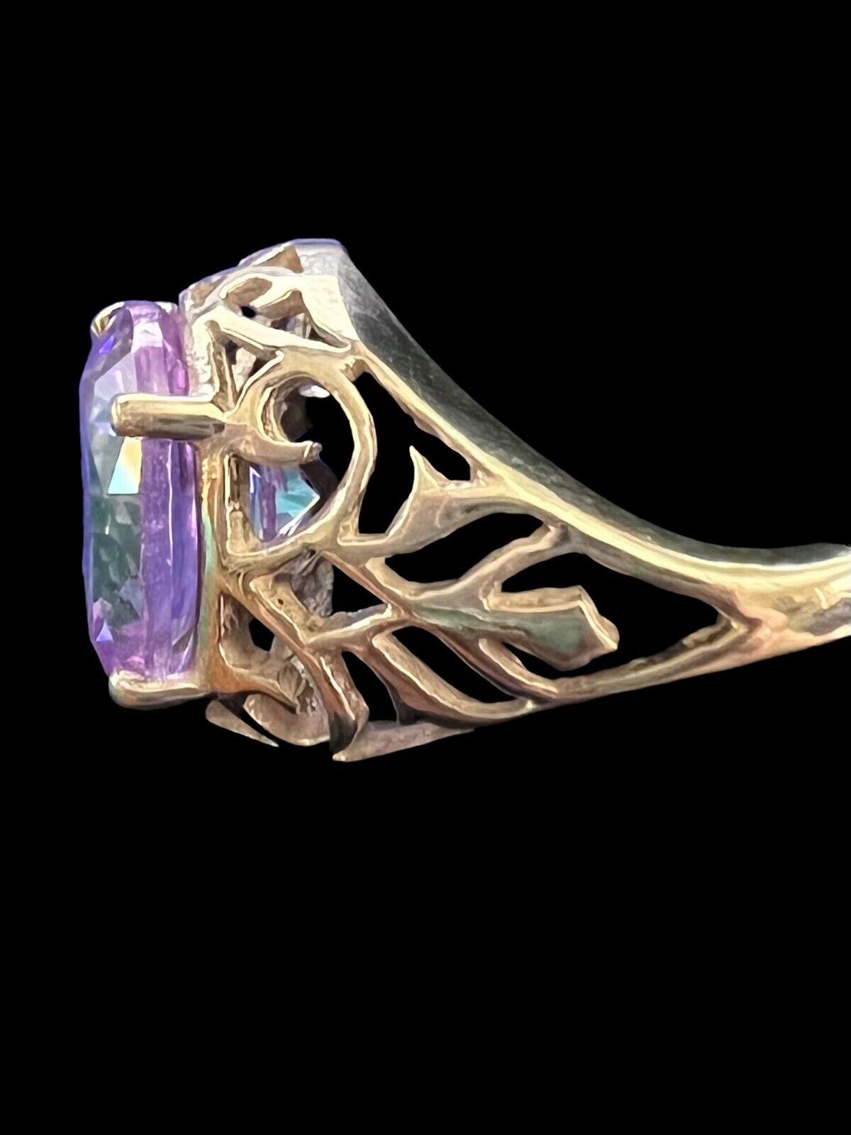 Sterling Silver Filigree Light Amethyst Colored Stone Size 8.5