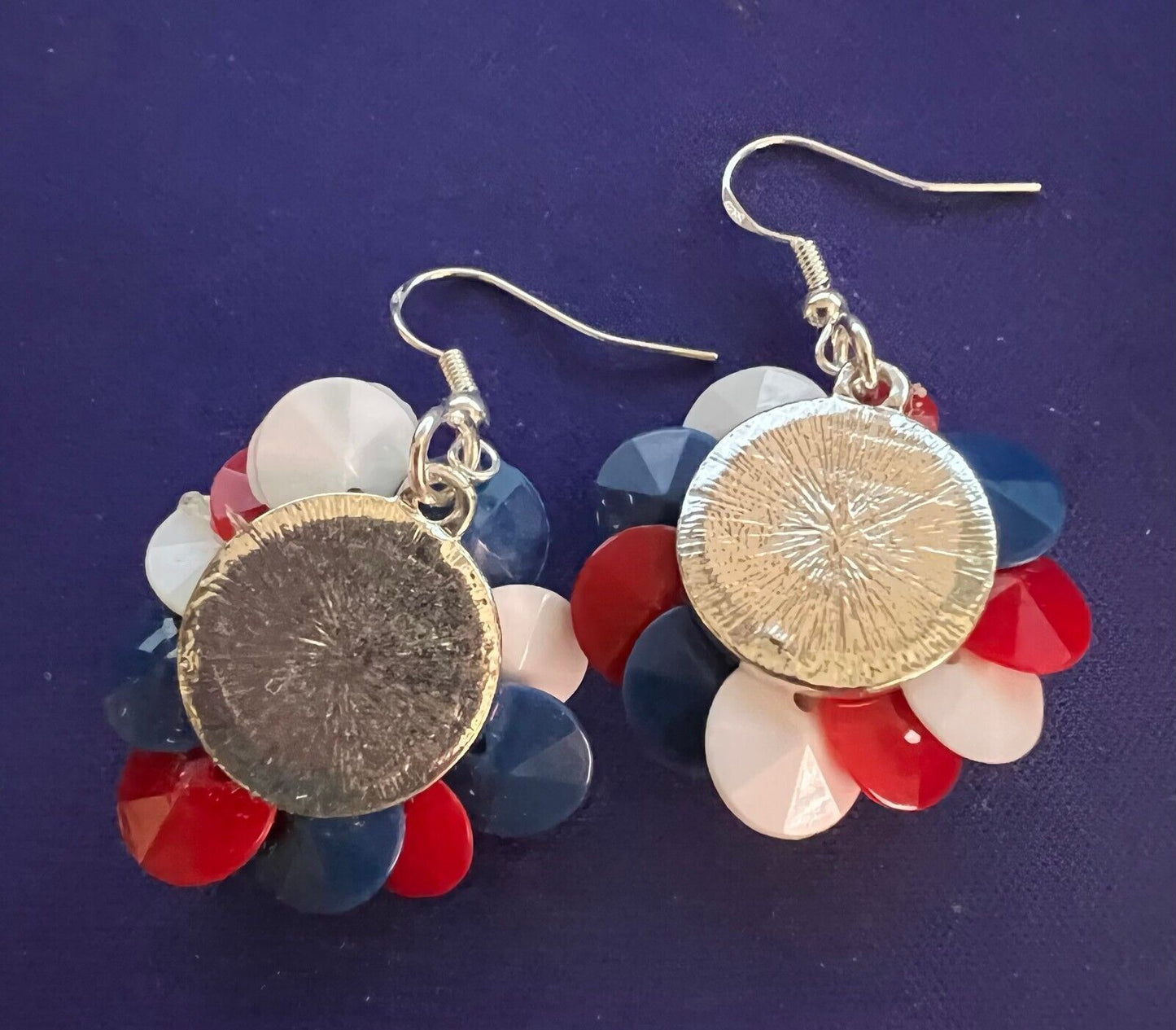 Vintage US Flag Red White Blue Flower Earrings