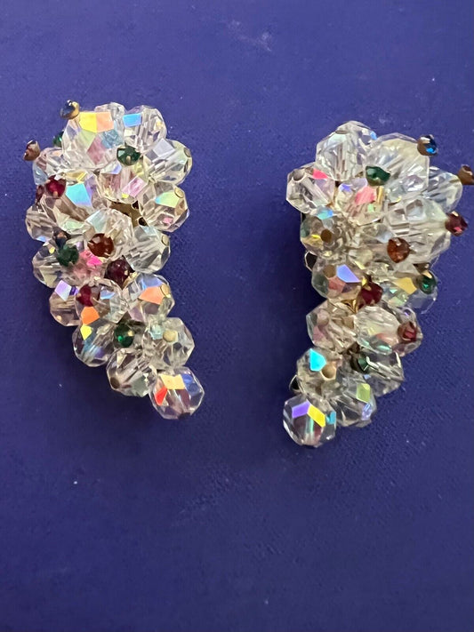 Vintage Style Austrian Crystal Earrings Clip Laguna Modernist