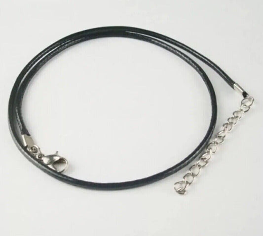 2mm Black Leather 18"Cord Necklace 2" ext Lobster Claw Clasp