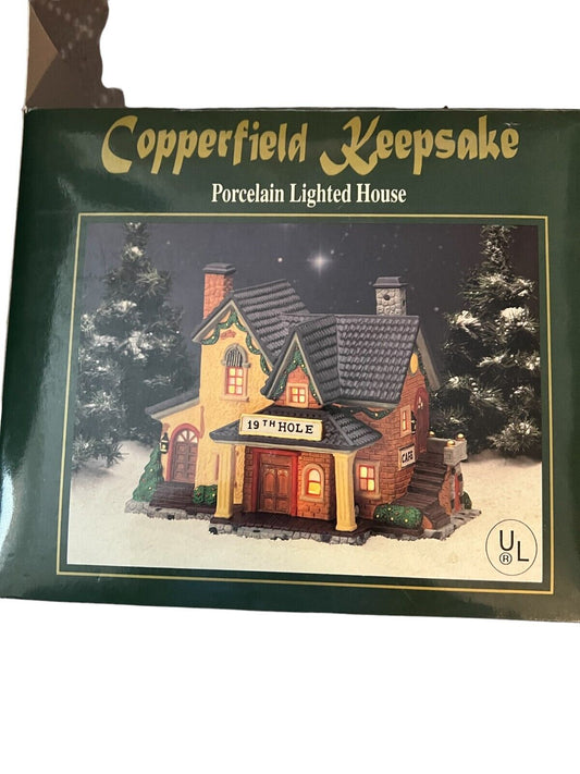 Copperfield Keepsake Porcelain Lighted 19th Hole/Cafe w Box Christmas Village