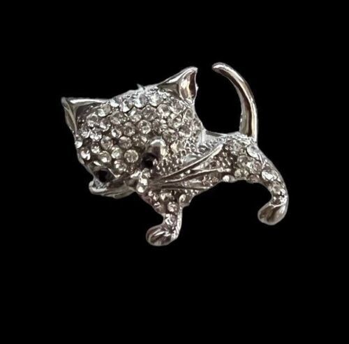 Fashion JewelryCrystal Cat Pin 1"