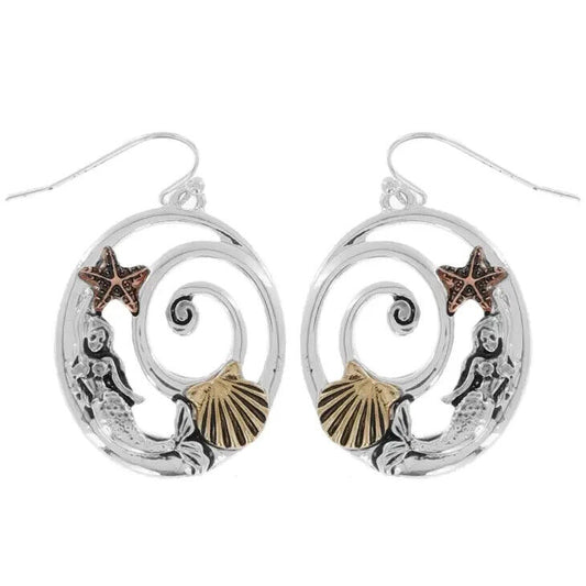 Charming Mermaid Silvertone Earrings