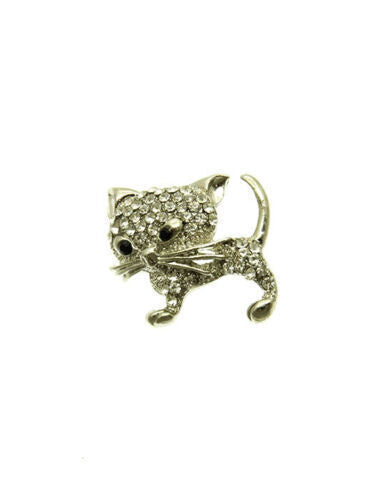 Fashion JewelryCrystal Cat Pin 1"