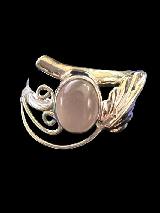 Antique Vintage Style Gold Plated Filigree Ring w/Rose Quartz Stone