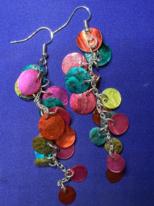 Vintage 60's Style Multi Color Earrings 3.5" Drop