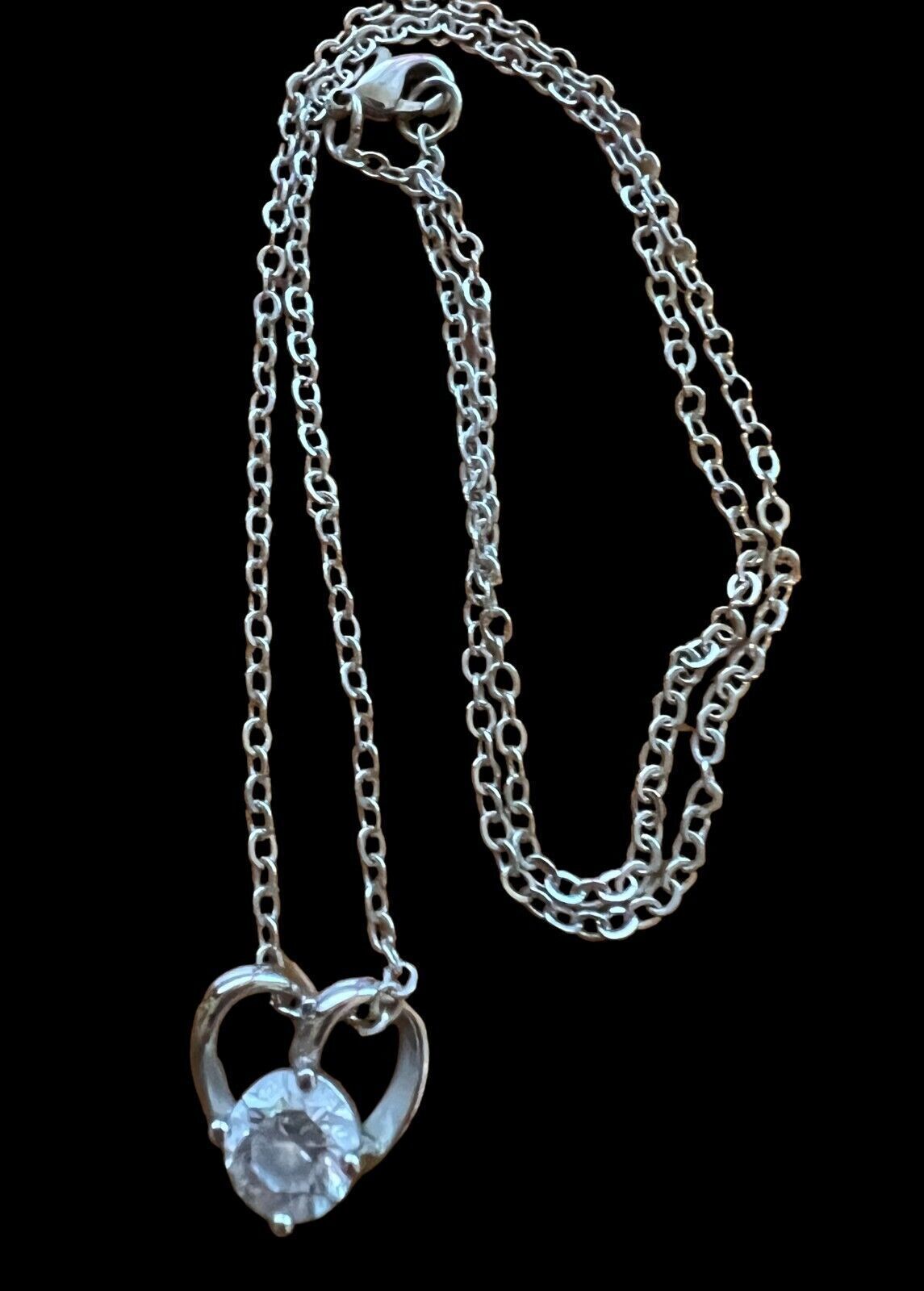 Sterling Silver Open Heart with CZ Sterling Necklace 16"