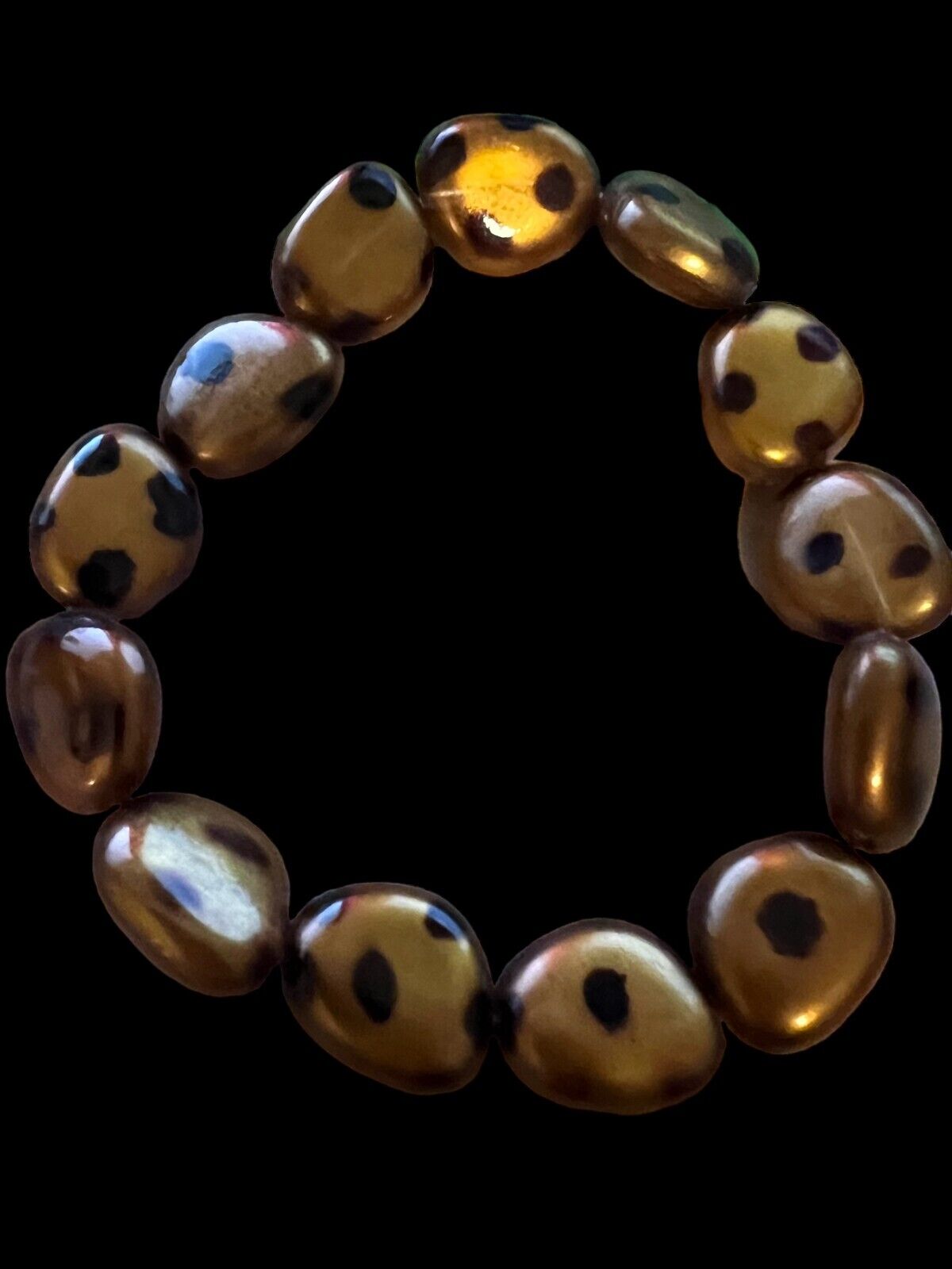 Vintage Gold Glass Beads with Black Spots 8"